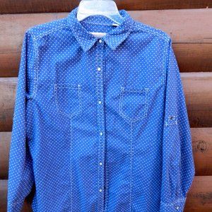 Schmidt Workwear Button Up Shirt Womens XL Navy polka dots - Snap Front